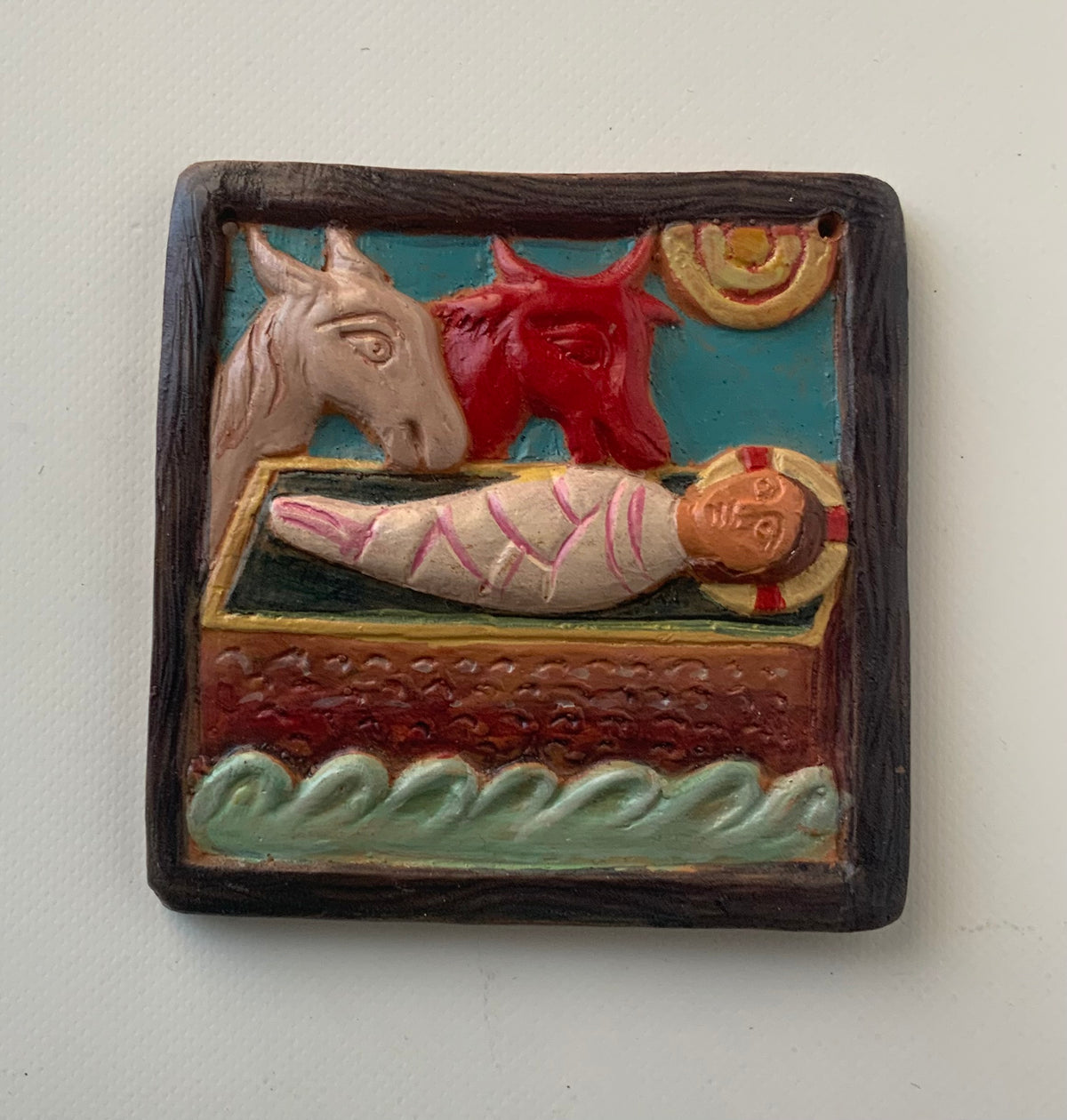 Nativity - tiny terracotta bas-relief