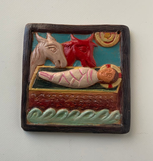 Nativity - tiny terracotta bas-relief