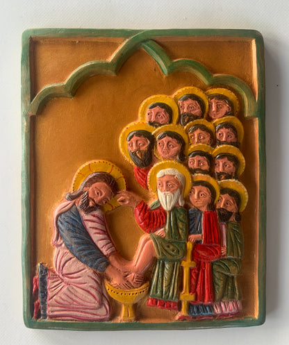 The Washing of the Feet — Armenian Terracotta Bas-Relief