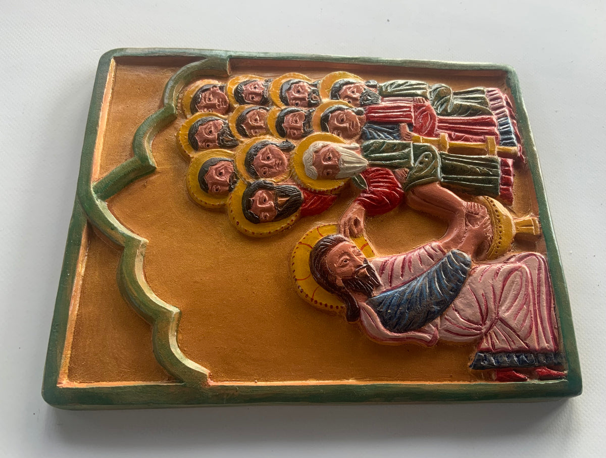 The Washing of the Feet — Armenian Terracotta Bas-Relief